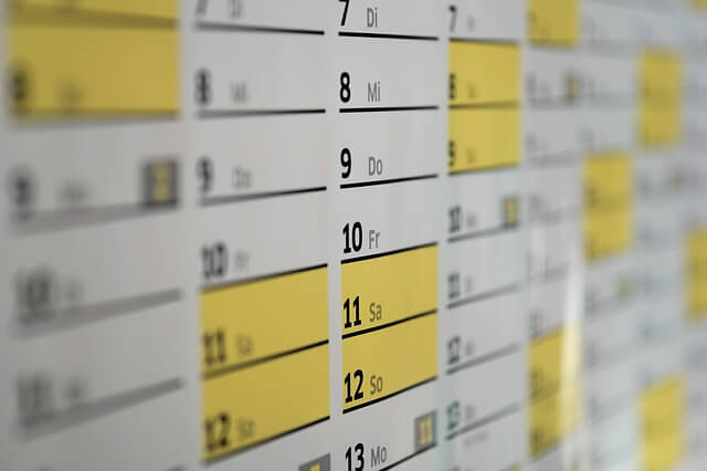 英語のカレンダーの無料素材